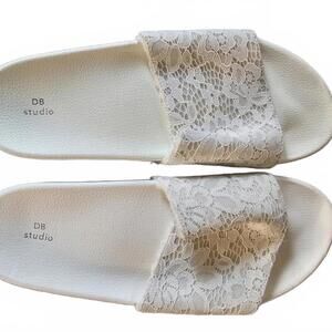 DB Studio White Lace Slide Sandals Size 11